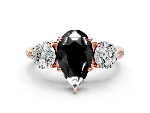 Rose gold Three-Stone Fancy Black Pear Cut Diamond Channel Set Engagement Ring with Prong Setting_12