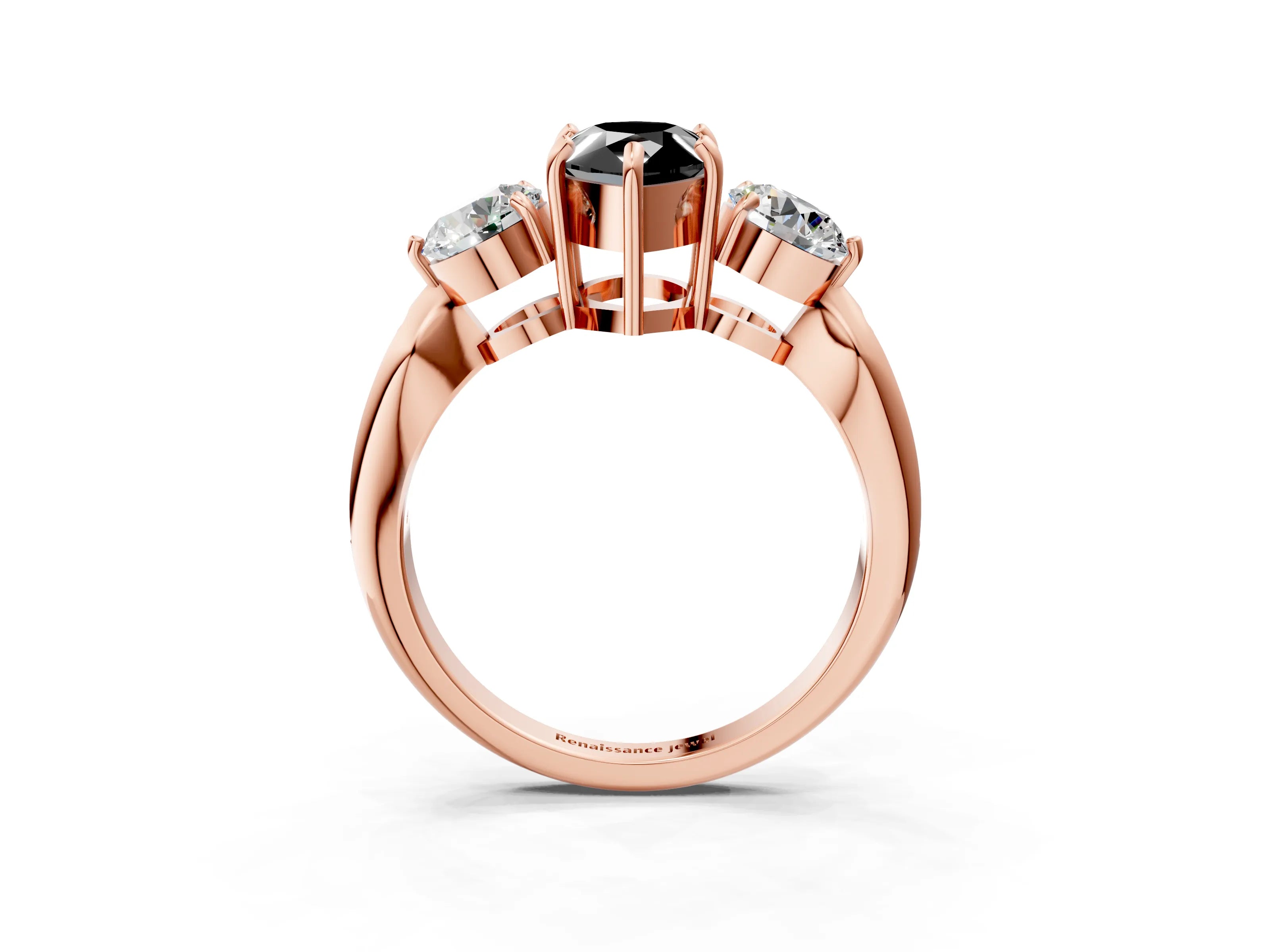 Rose gold Three-Stone Fancy Black Pear Cut Diamond Channel Set Engagement Ring with Prong Setting_15