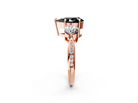 Rose gold Three-Stone Fancy Black Pear Cut Diamond Channel Set Engagement Ring with Prong Setting_2