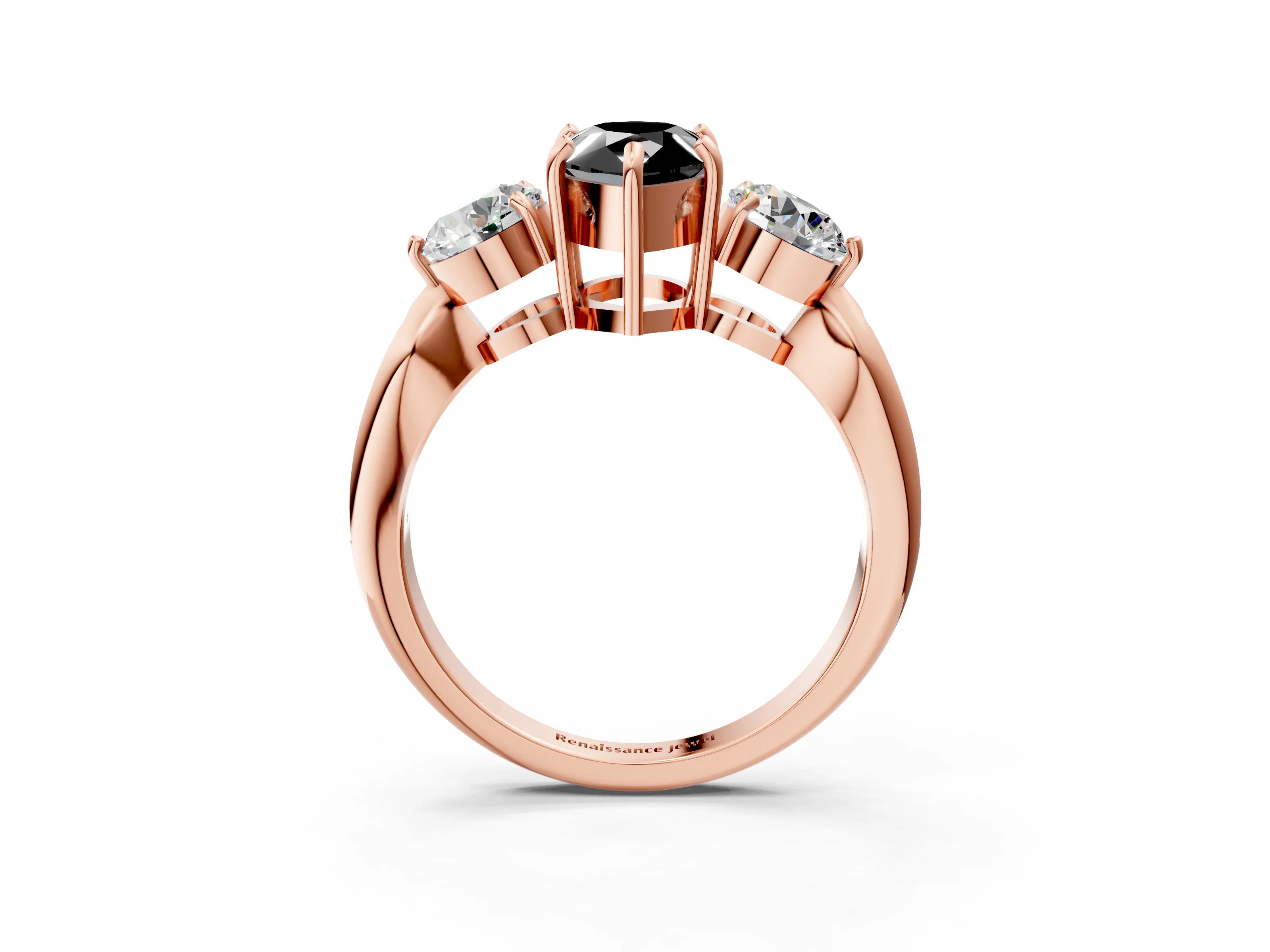 Rose gold Three-Stone Fancy Black Pear Cut Diamond Channel Set Engagement Ring with Prong Setting_3