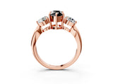 Rose gold Three-Stone Fancy Black Pear Cut Diamond Channel Set Engagement Ring with Prong Setting_3
