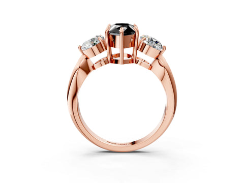 Rose gold Three-Stone Fancy Black Pear Cut Diamond Channel Set Engagement Ring with Prong Setting_3