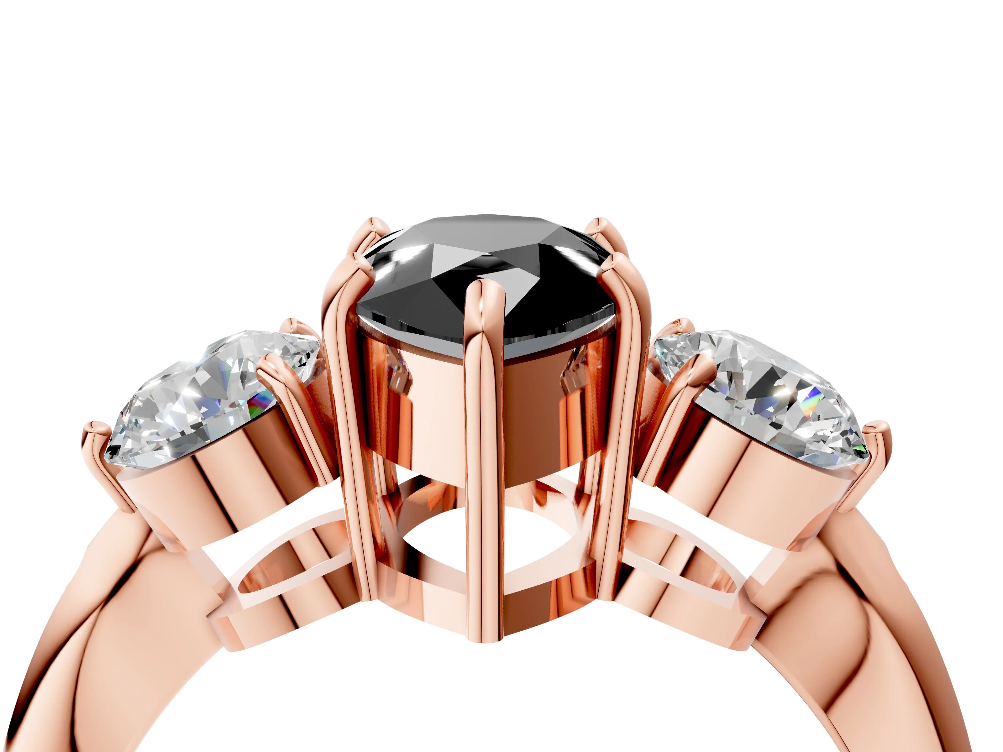 Rose gold Three-Stone Fancy Black Pear Cut Diamond Channel Set Engagement Ring with Prong Setting_4