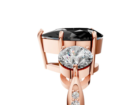 Rose gold Three-Stone Fancy Black Pear Cut Diamond Channel Set Engagement Ring with Prong Setting_5