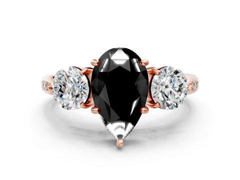 Rose gold Three-Stone Fancy Black Pear Cut Diamond Channel Set Engagement Ring with Prong Setting