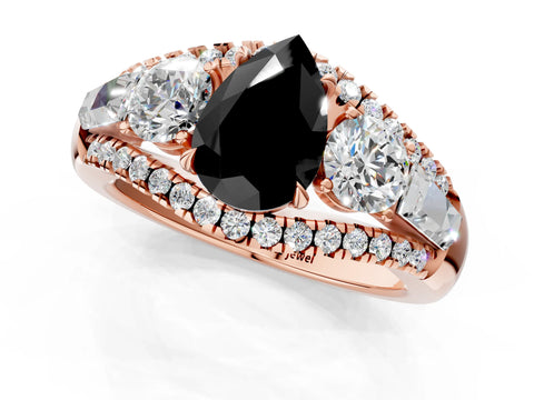 Rose gold Three-Stone Fancy Black Pear Cut Diamond Engagement Ring with Pave Band and Prong Setting_1