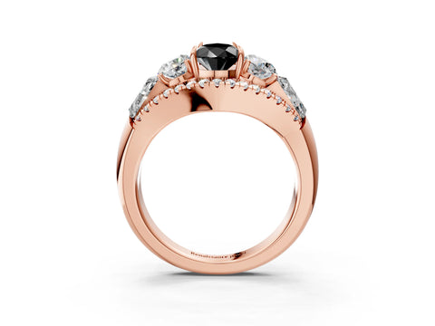 Rose gold Three-Stone Fancy Black Pear Cut Diamond Engagement Ring with Pave Band and Prong Setting_3