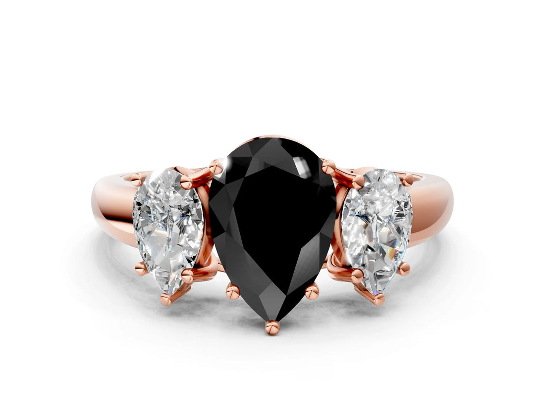 Rose gold Three-Stone Fancy Black Pear Cut Diamond Engagement Ring with Prong Setting_3