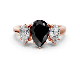 Rose gold Three-Stone Fancy Black Pear Cut Diamond Engagement Ring with Prong Setting_3
