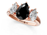 Rose gold Three-Stone Fancy Black Pear Cut Diamond Engagement Ring with Prong Setting_4