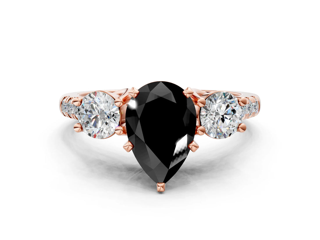 Rose gold Three-Stone Fancy Black Pear Cut Diamond Pavé Band with Four-Prong Setting