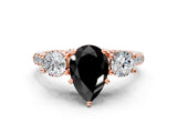 Rose gold Three-Stone Fancy Black Pear Cut Diamond Pavé Band with Four-Prong Setting