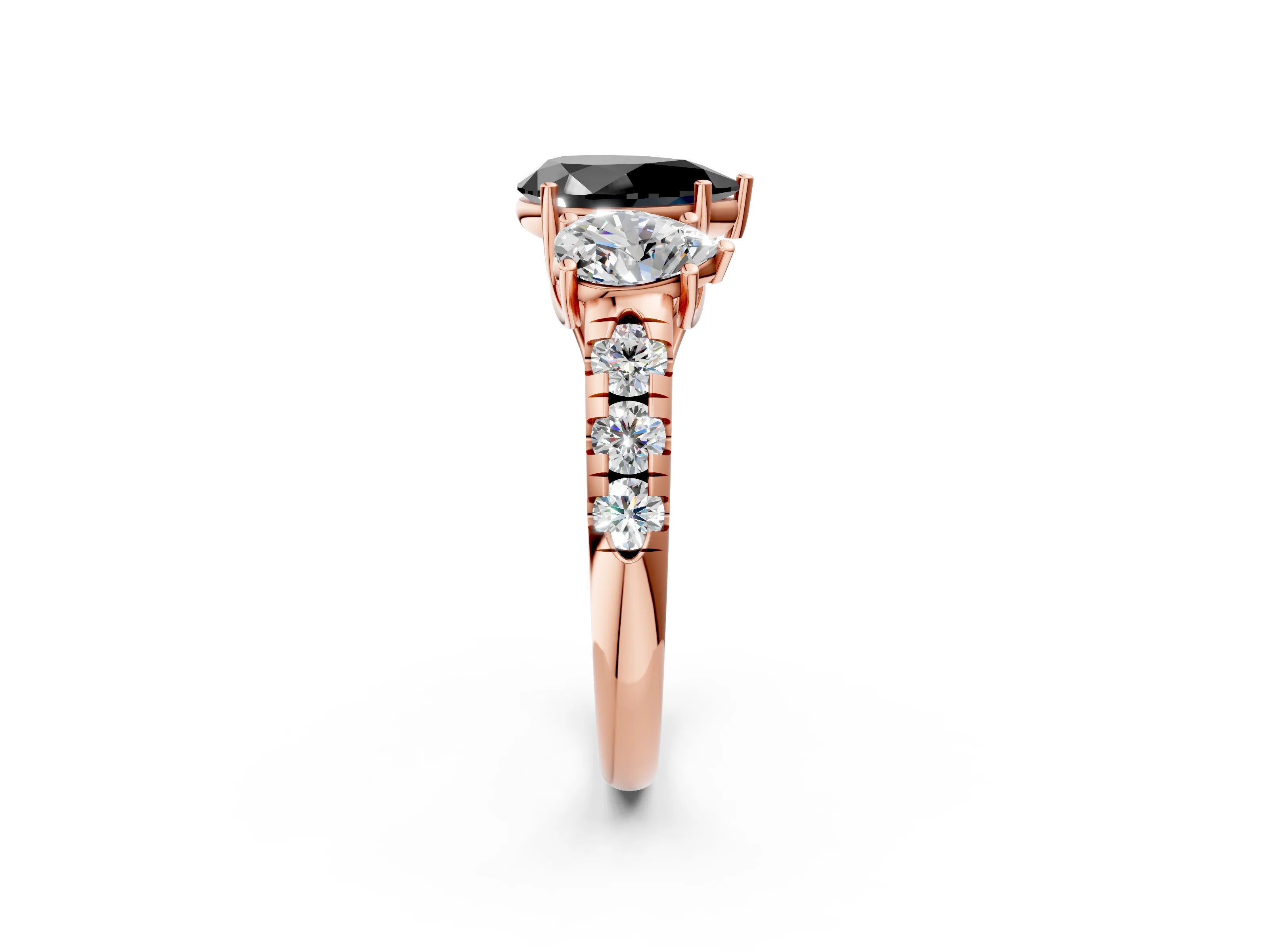 Rose gold Three-Stone Fancy Black Pear Cut Diamond Pavé Band with Prong Setting_2