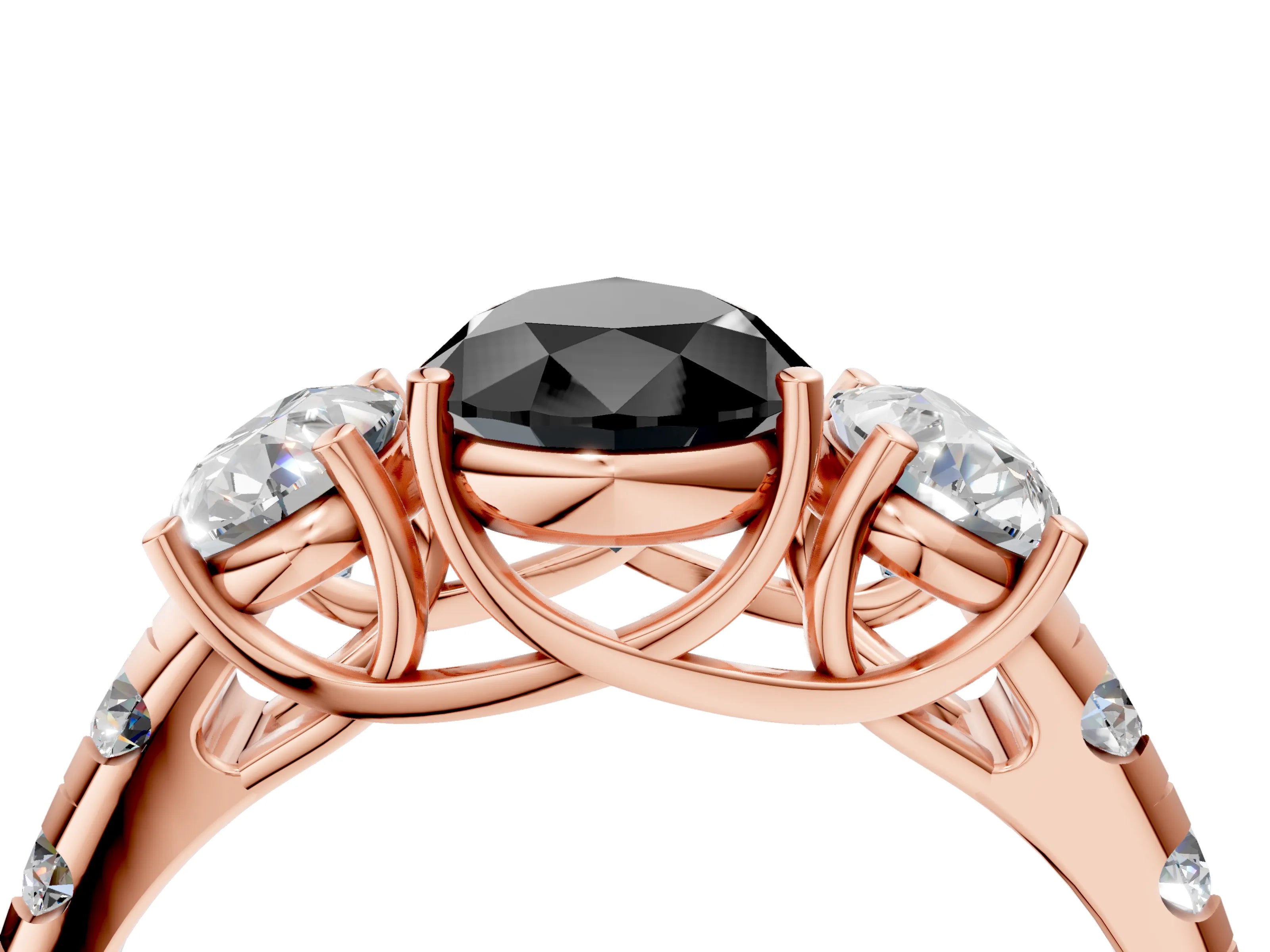 Rose gold Three-Stone Fancy Black Pear Cut Diamond Pavé Band with Prong Setting_4