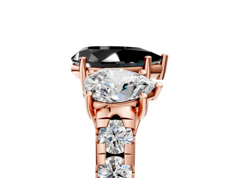 Rose gold Three-Stone Fancy Black Pear Cut Diamond Pavé Band with Prong Setting_5