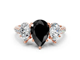 Rose gold Three-Stone Fancy Black Pear Cut Diamond Ring with Pavé Band and Prong Setting_24