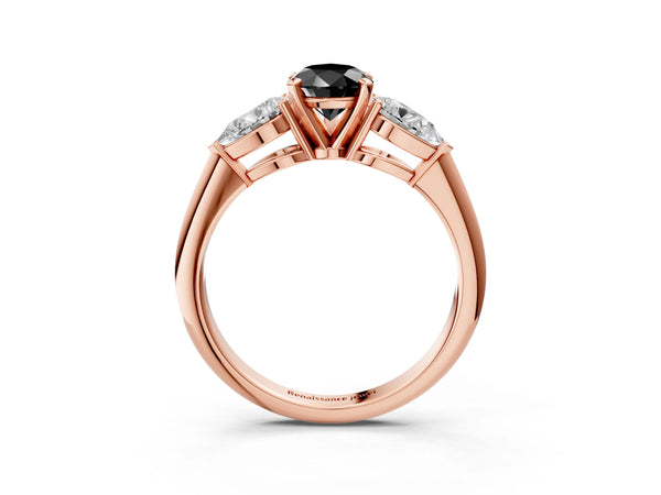 Rose Gold Pear-Shaped Three Stone Engagement Ring Setting for Black Center with Pear Side Stones