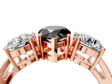 Rose gold Three-Stone Fancy Black Pear Cut Diamond Ring with Round Side Stones, Classic Band, and Four-Prong Setting_4