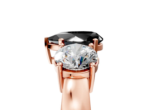 Rose gold Three-Stone Fancy Black Pear Cut Diamond Ring with Round Side Stones, Classic Band, and Four-Prong Setting_5