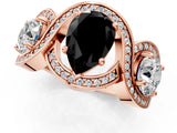 Rose gold Three-Stone Fancy Black Pear Cut Diamond Wave Pave Band with Prong Setting_19