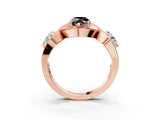 Rose gold Three-Stone Fancy Black Pear Cut Diamond Wave Pave Band with Prong Setting_21