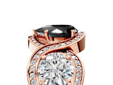 Rose gold Three-Stone Fancy Black Pear Cut Diamond Wave Pave Band with Prong Setting_23