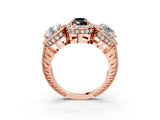 Rose gold Three-Stone Fancy Black Pear Cut Halo Diamond Milgrain Band with Four-Prong Setting_3