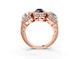 Rose gold Three-Stone Fancy Black Pear Cut Halo Diamond Milgrain Band with Four-Prong Setting_9