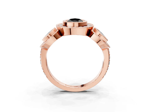 Rose gold Three-Stone Fancy Black Pear Cut Halo Pavé Diamond Ring_3