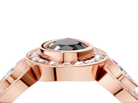 Rose gold Three-Stone Fancy Black Pear Cut Halo Pavé Diamond Ring_4