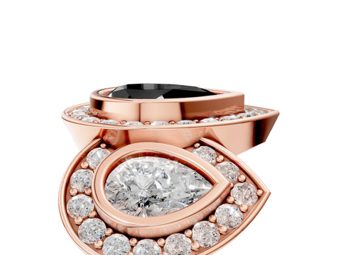 Rose gold Three-Stone Fancy Black Pear Cut Halo Pavé Diamond Ring_5