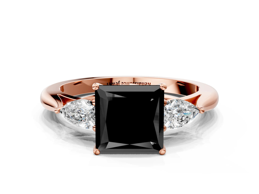 Rose gold Three-Stone Fancy Black Princess Cut Brilliant Diamond Solitaire Ring with Tapered Band and Four-Prong Setting_3