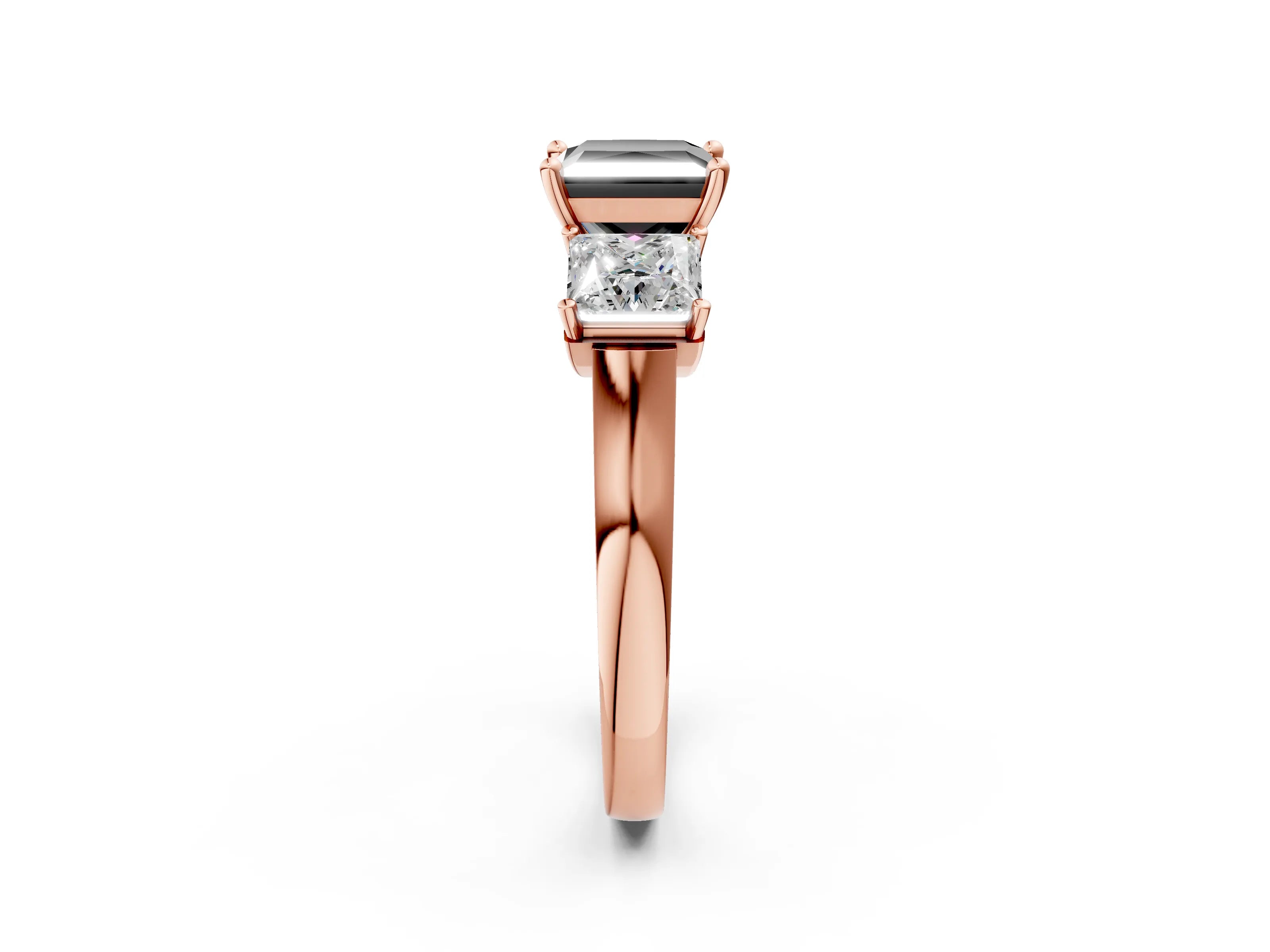 Rose gold Three-Stone Fancy Black Princess Cut Brilliant Diamond Trellis Ring with Comfort Fit Band_2