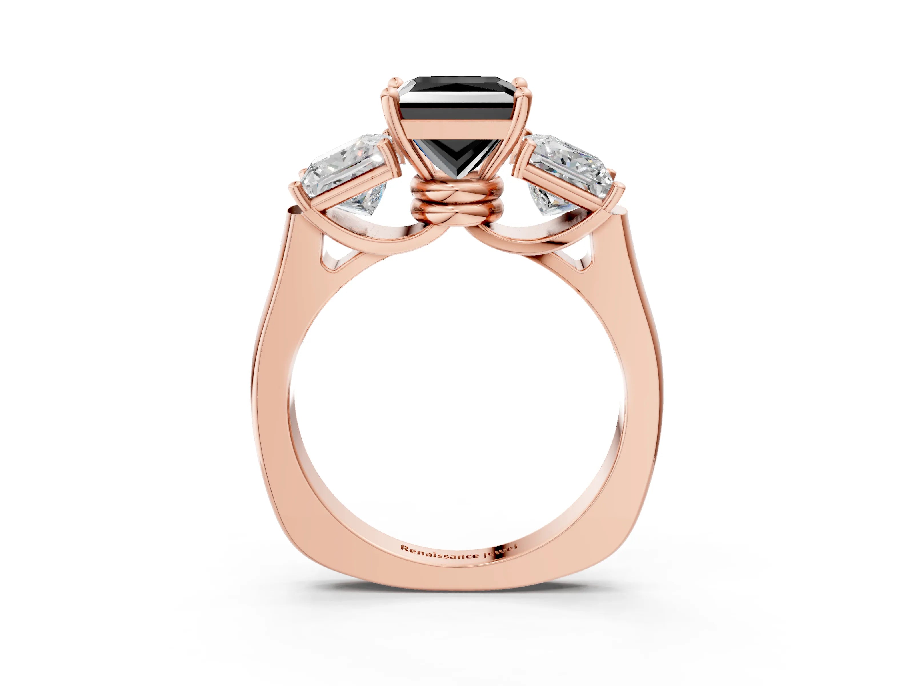 Rose gold Three-Stone Fancy Black Princess Cut Brilliant Diamond Trellis Ring with Comfort Fit Band_3