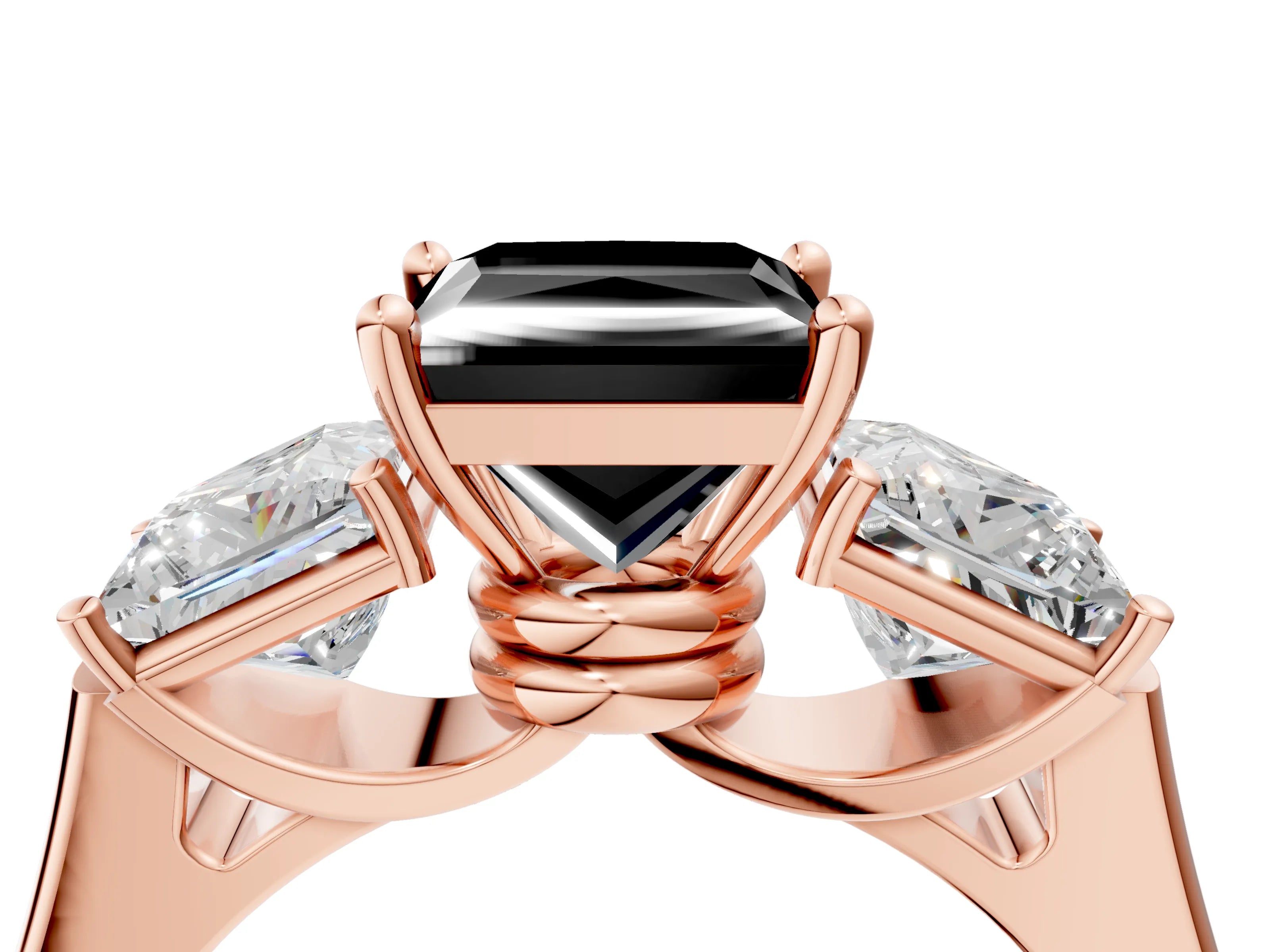Rose gold Three-Stone Fancy Black Princess Cut Brilliant Diamond Trellis Ring with Comfort Fit Band_4