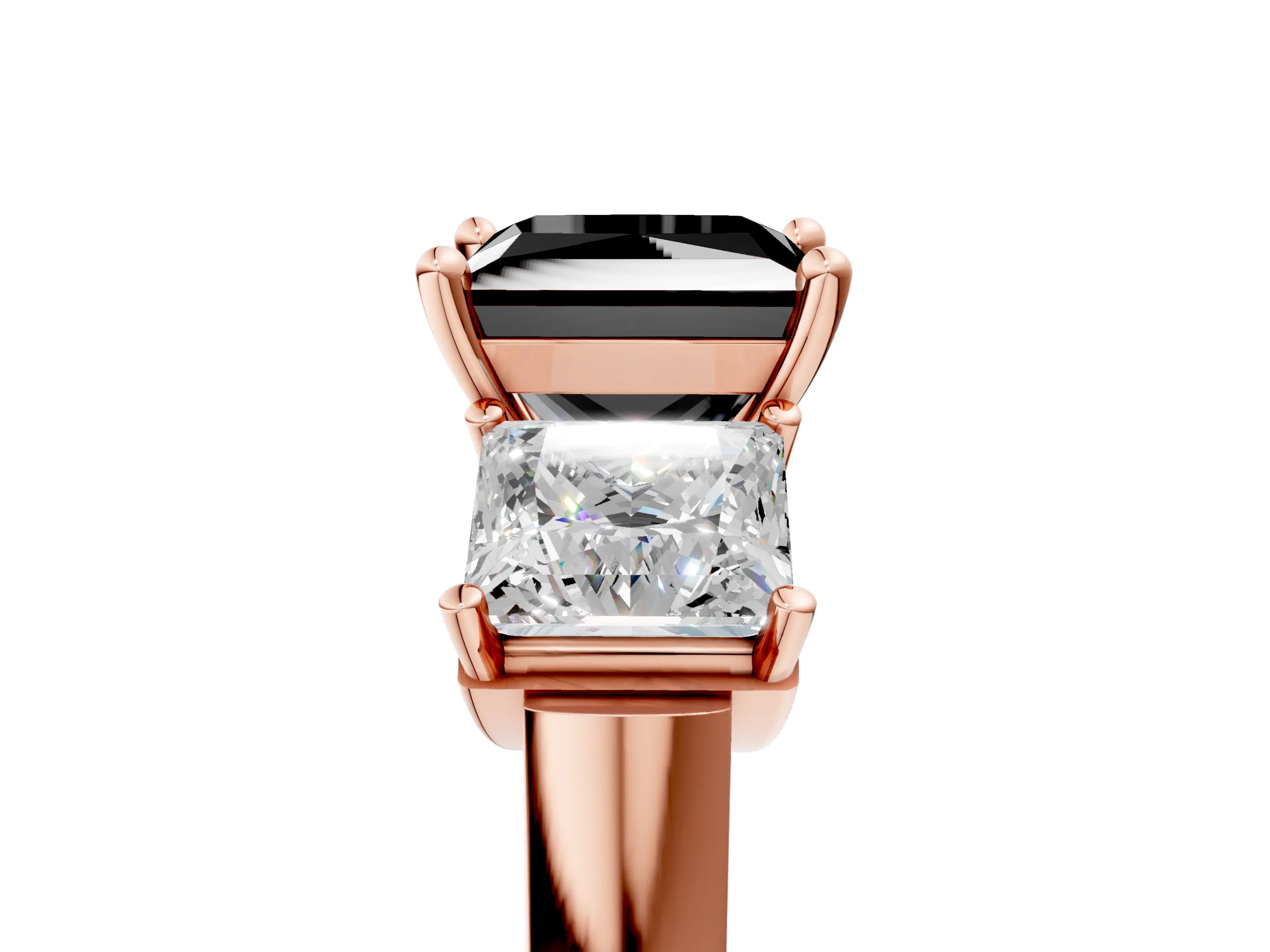 Rose gold Three-Stone Fancy Black Princess Cut Brilliant Diamond Trellis Ring with Comfort Fit Band_5