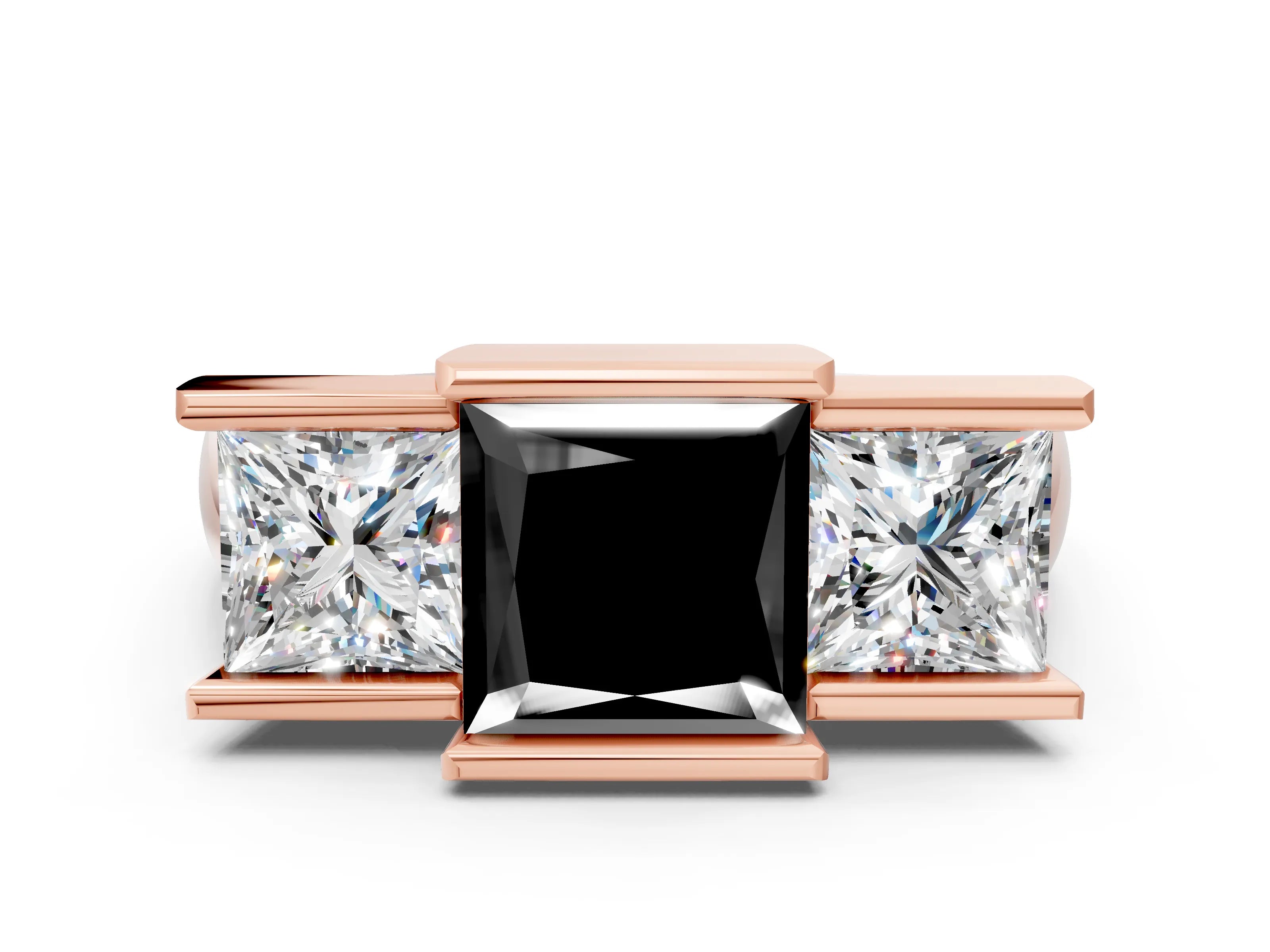 Rose gold Three Stone Fancy Black Princess Cut Cut Channel Set Diamond Ring
