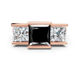 Rose gold Three Stone Fancy Black Princess Cut Cut Channel Set Diamond Ring