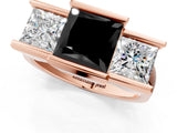 Rose gold Three Stone Fancy Black Princess Cut Cut Channel Set Diamond Ring_1
