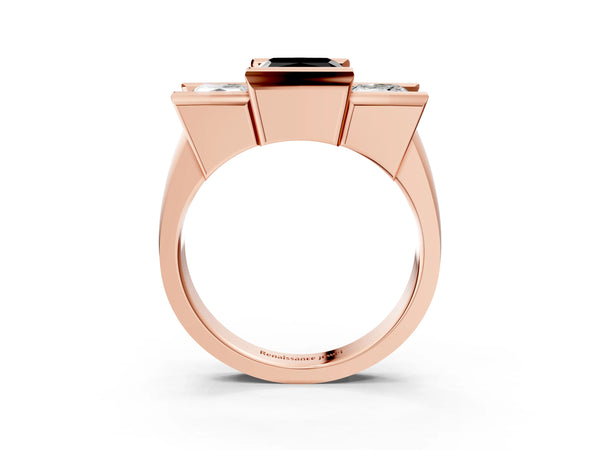 Rose Gold Princess Cut Channel Set Three Stone Engagement Ring Setting for Black Center