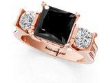 Rose gold Three-Stone Fancy Black Princess Cut Cut Classic Band Prong Setting Ring_1
