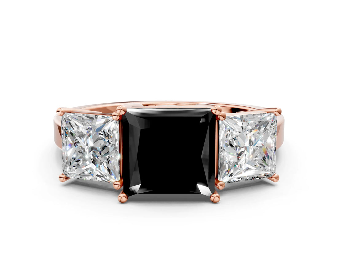 Rose gold Three-Stone Fancy Black Princess Cut Cut Diamond Engagement Ring with Flat Band and Four-Prong Setting_12