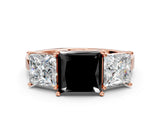 Rose gold Three-Stone Fancy Black Princess Cut Cut Diamond Engagement Ring with Flat Band and Four-Prong Setting_12