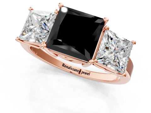 Rose gold Three-Stone Fancy Black Princess Cut Cut Diamond Engagement Ring with Flat Band and Four-Prong Setting_13