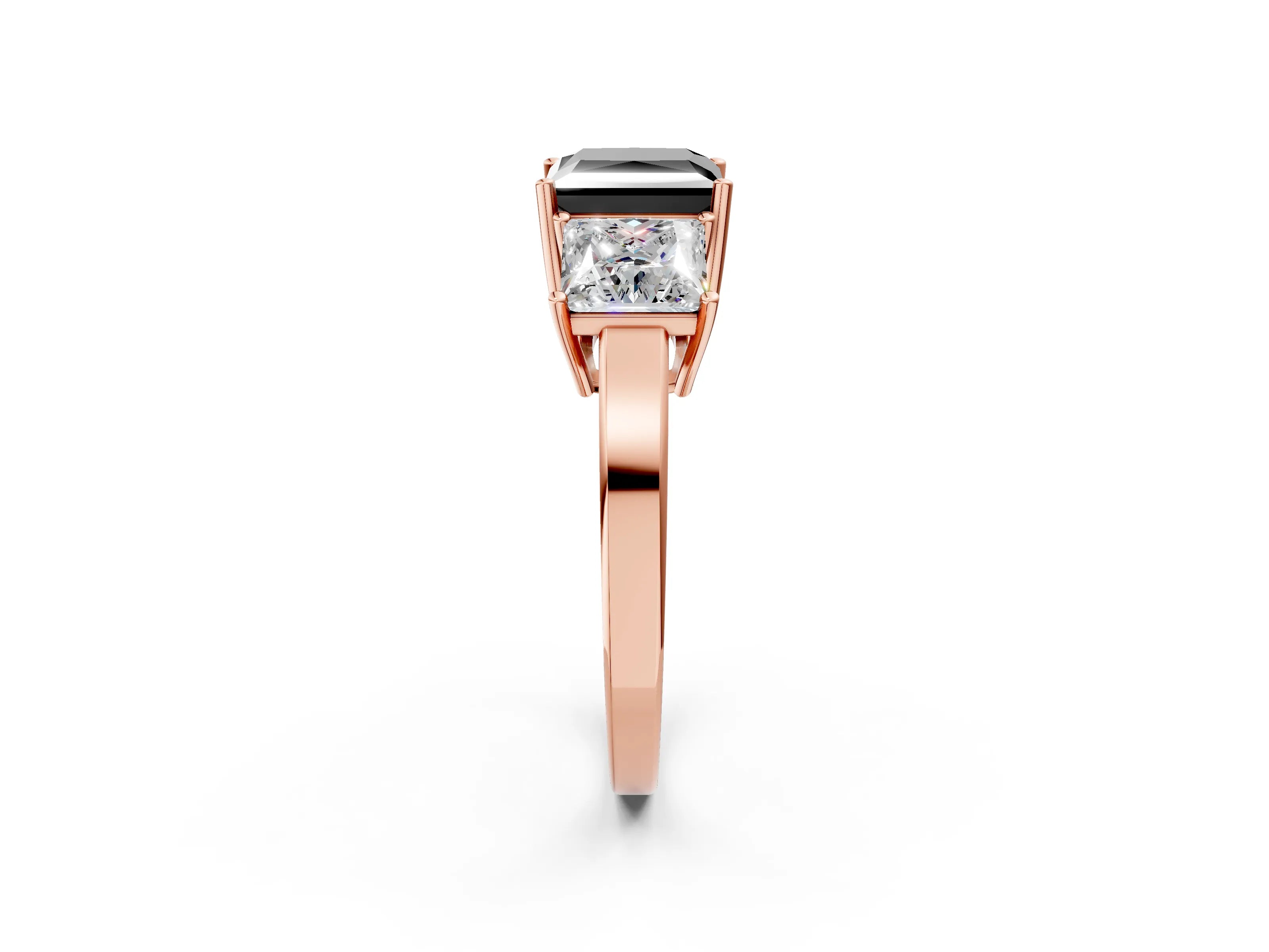 Rose gold Three-Stone Fancy Black Princess Cut Cut Diamond Engagement Ring with Flat Band and Four-Prong Setting_14