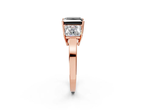 Rose gold Three-Stone Fancy Black Princess Cut Cut Diamond Engagement Ring with Flat Band and Four-Prong Setting_14