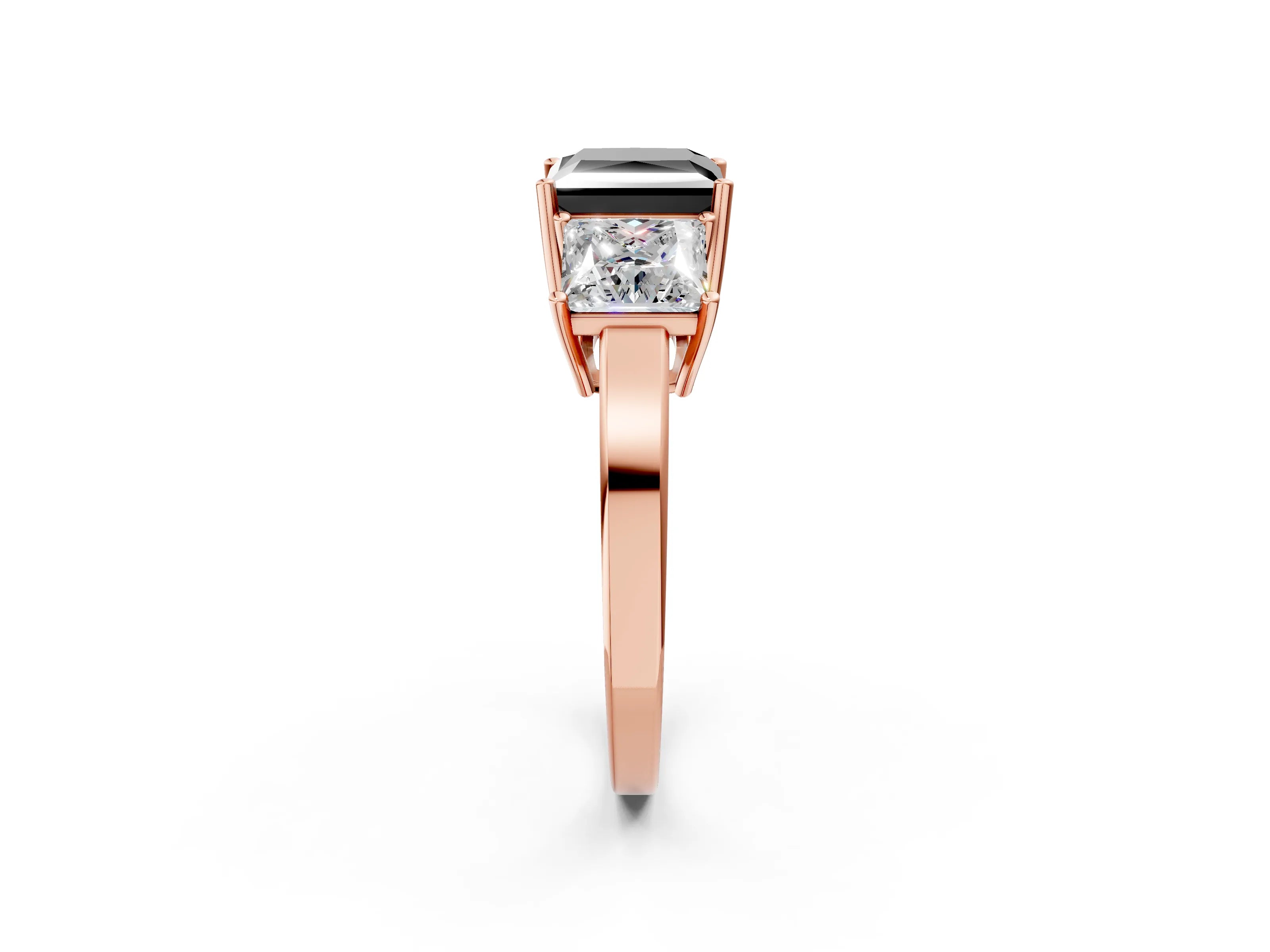 Rose gold Three-Stone Fancy Black Princess Cut Cut Diamond Engagement Ring with Flat Band and Four-Prong Setting_2