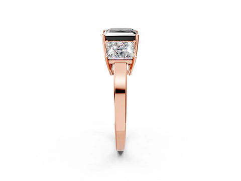 Rose gold Three-Stone Fancy Black Princess Cut Cut Diamond Engagement Ring with Flat Band and Four-Prong Setting_2