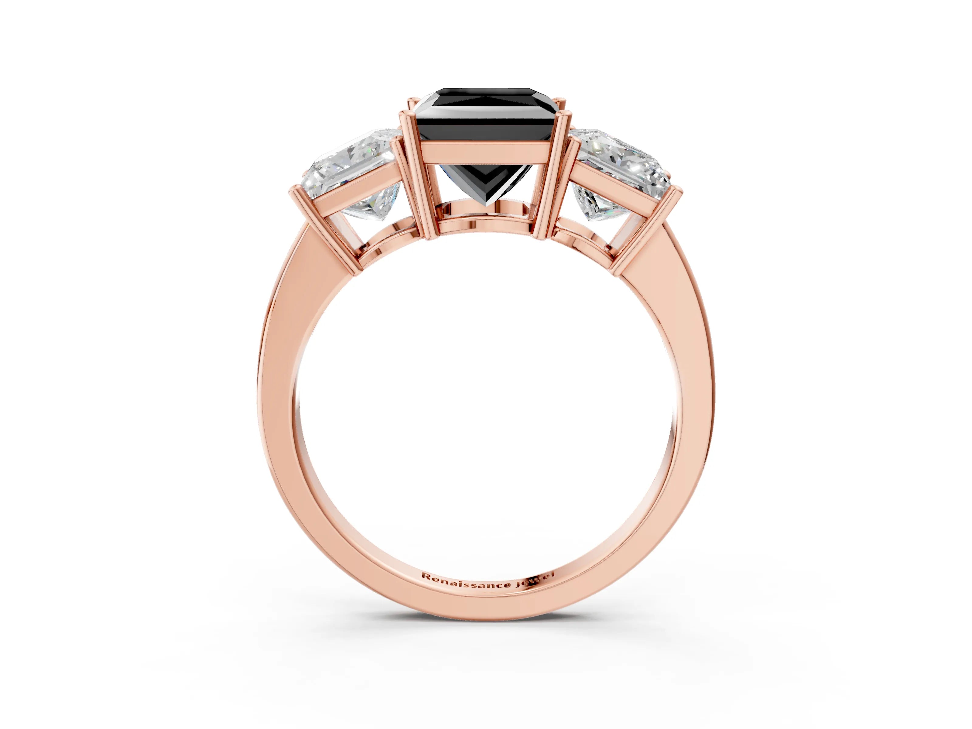 Rose gold Three-Stone Fancy Black Princess Cut Cut Diamond Engagement Ring with Flat Band and Four-Prong Setting_3