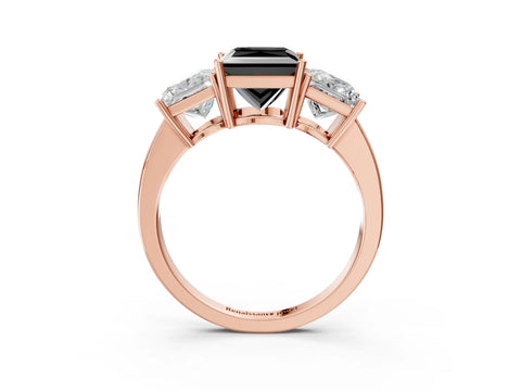 Rose gold Three-Stone Fancy Black Princess Cut Cut Diamond Engagement Ring with Flat Band and Four-Prong Setting_3